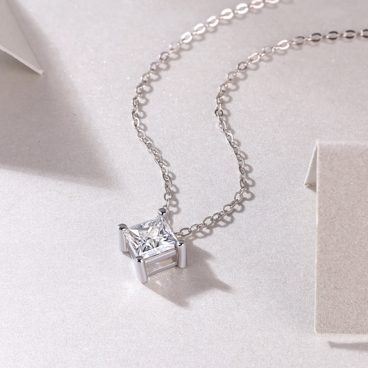 Moissanite Square Pendant Necklace - S925 Silver Platinum-Plated with GRA Certificate