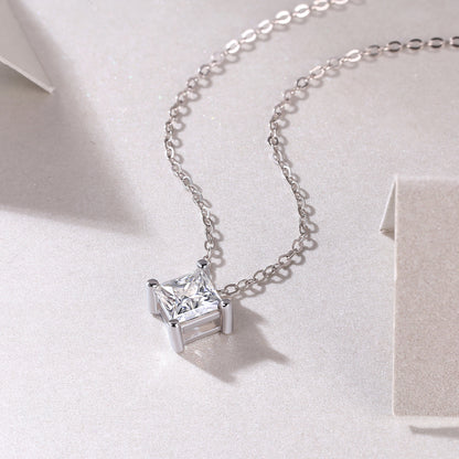 Moissanite Square Pendant Necklace - S925 Silver Platinum-Plated with GRA Certificate