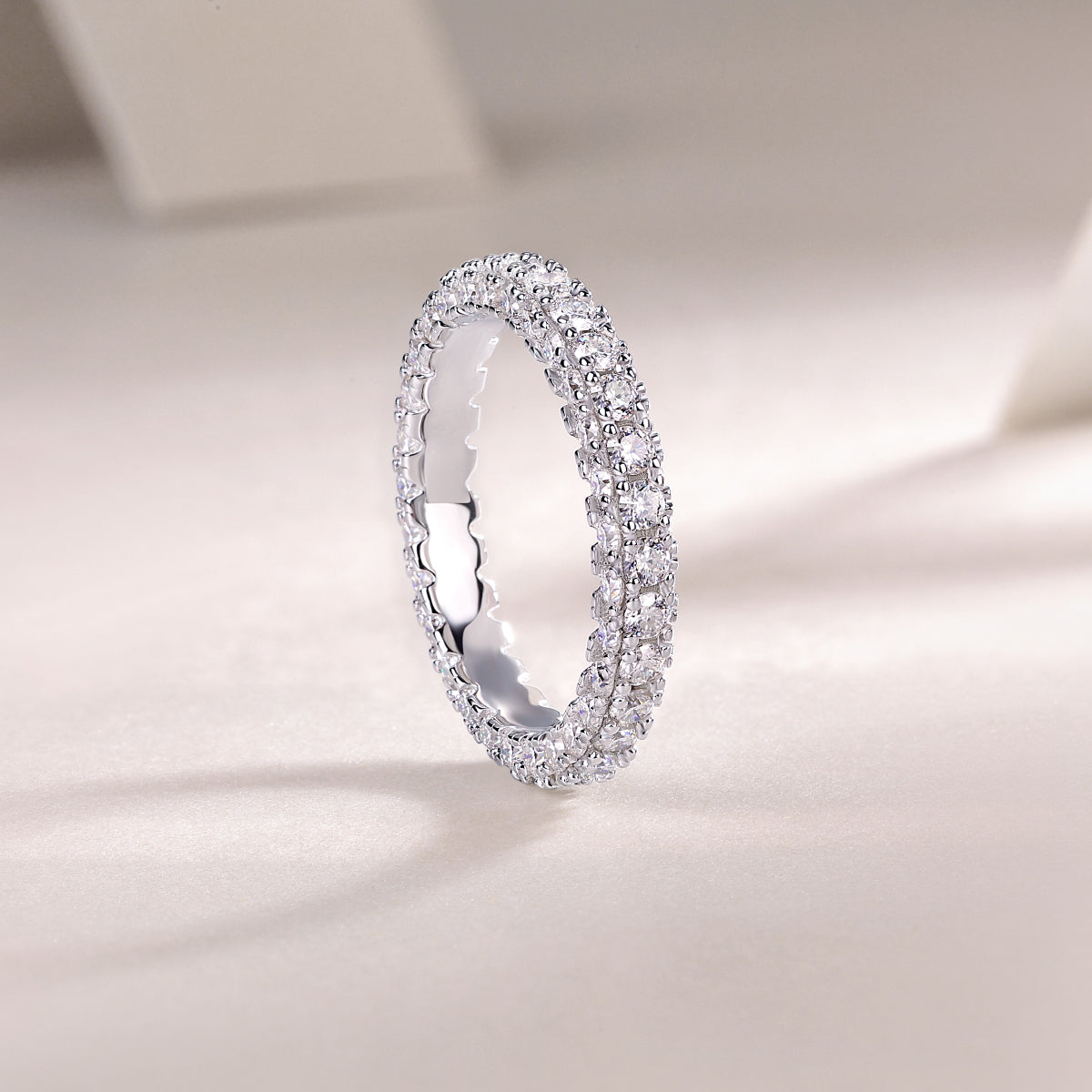Moissanite Sterling Silver Wedding Ring Set - Platinum Plated Band