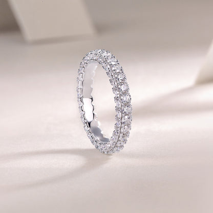 Moissanite Sterling Silver Wedding Ring Set - Platinum Plated Band