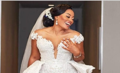 African Mermaid Detachable Lace Wedding Dress - Elegant Bridal Gown