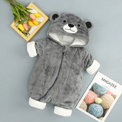 Baby Hooded Cotton Romper - Thickened Winter Onesie with Zipper