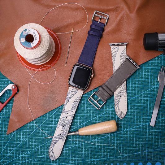 Premium Leather Smartwatch Strap with Butterfly Clasp - Hand-Stitched Band