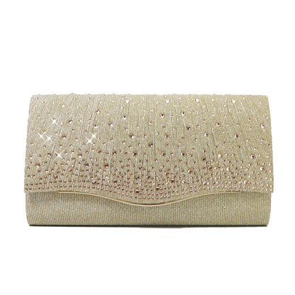 Rhinestone Evening Clutch - Woven Fabric Dinner Bag with Diamond Embellishments