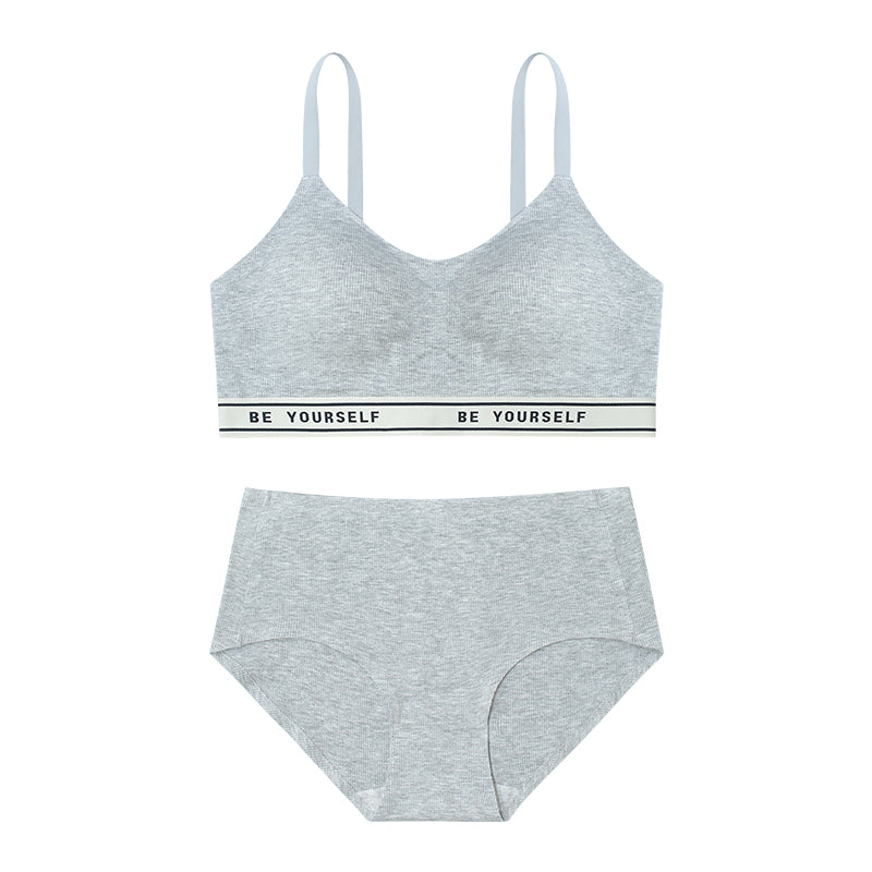 Seamless Bra and Underwear Set - Cotton Blend Lingerie with Letter Print