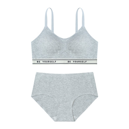 Seamless Bra and Underwear Set - Cotton Blend Lingerie with Letter Print