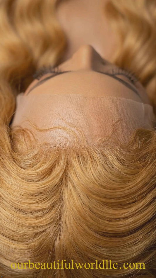 13x4 Lace Front Human Hair Wig - Color 27 Honey Blonde