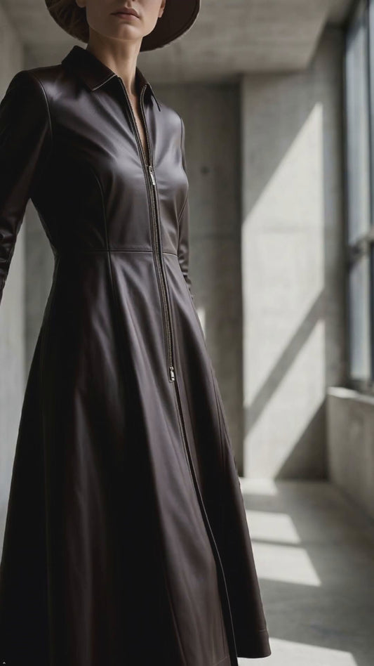 Women's British Style Long Sleeve Maxi Dress - Elegant Commute