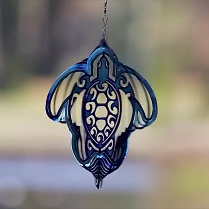 3D Ocean Blue Sea Turtle Wind Spinner - Metal Wind Chime Garden Decoration