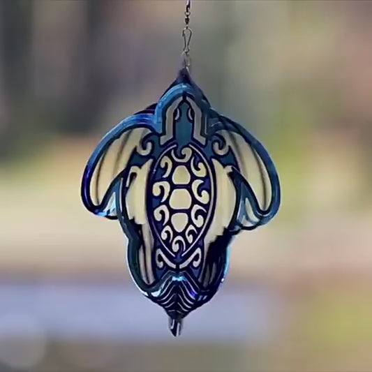 3D Ocean Blue Sea Turtle Wind Spinner - Metal Wind Chime Garden Decoration